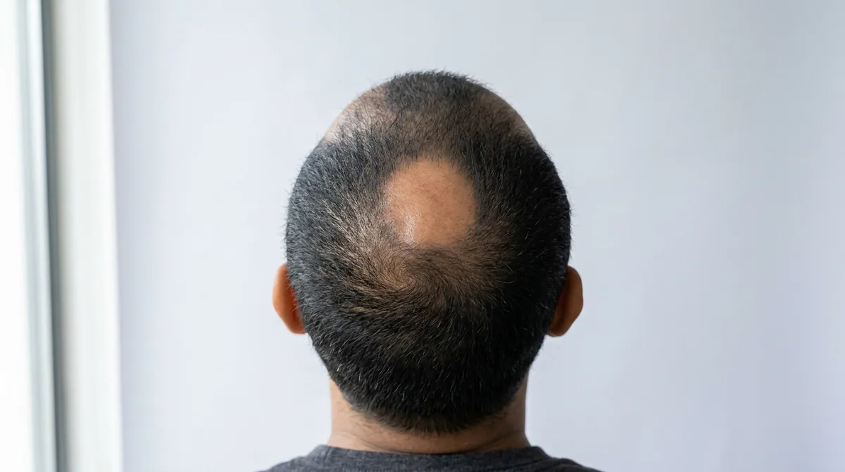 Bare thinning crown before a hair system is fitted