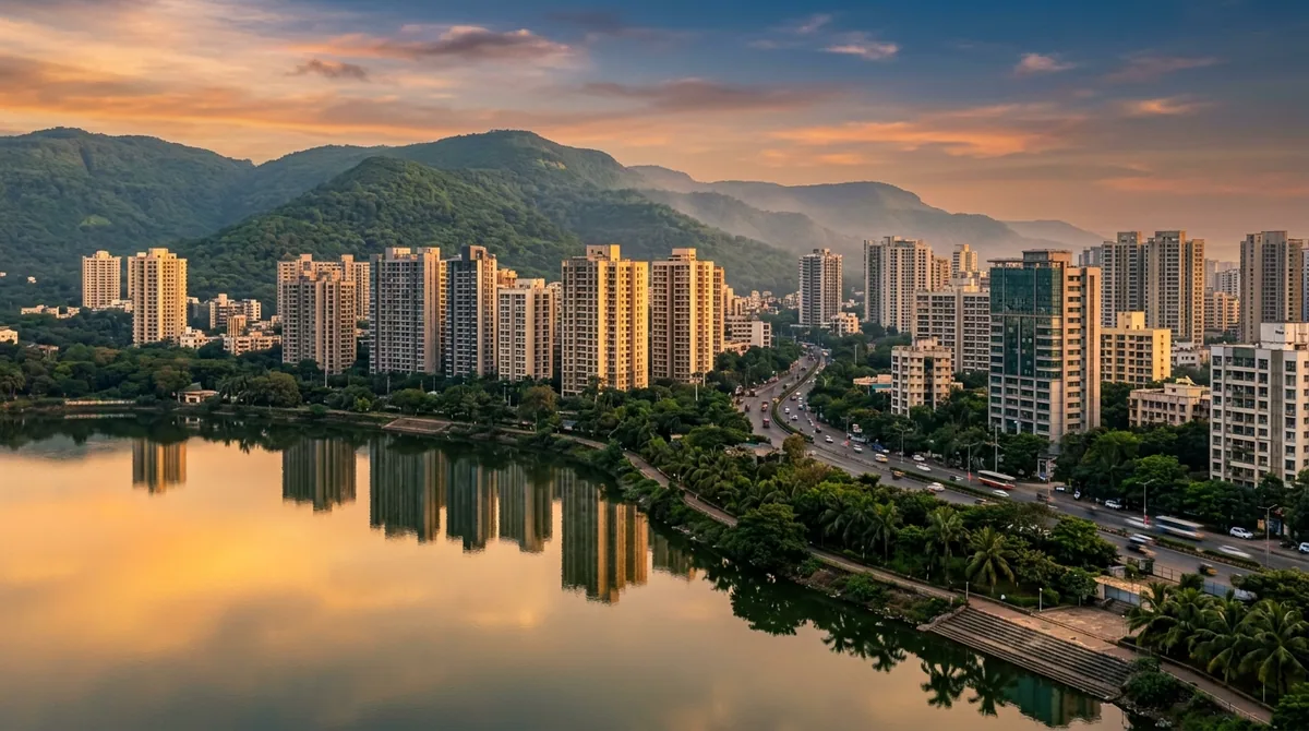 Upvan lake and the Thane skyline at golden hour