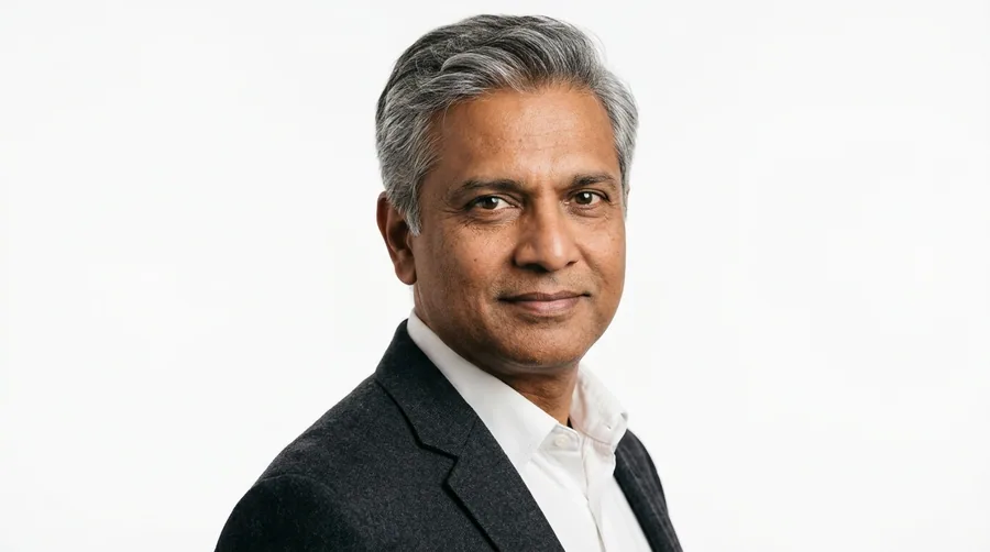 Portrait of a man in his fifties in a blazer with full grey-and-dark hair