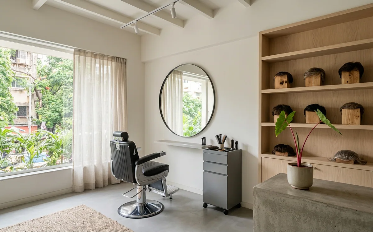 Warm grooming studio interior where hair systems are fitted